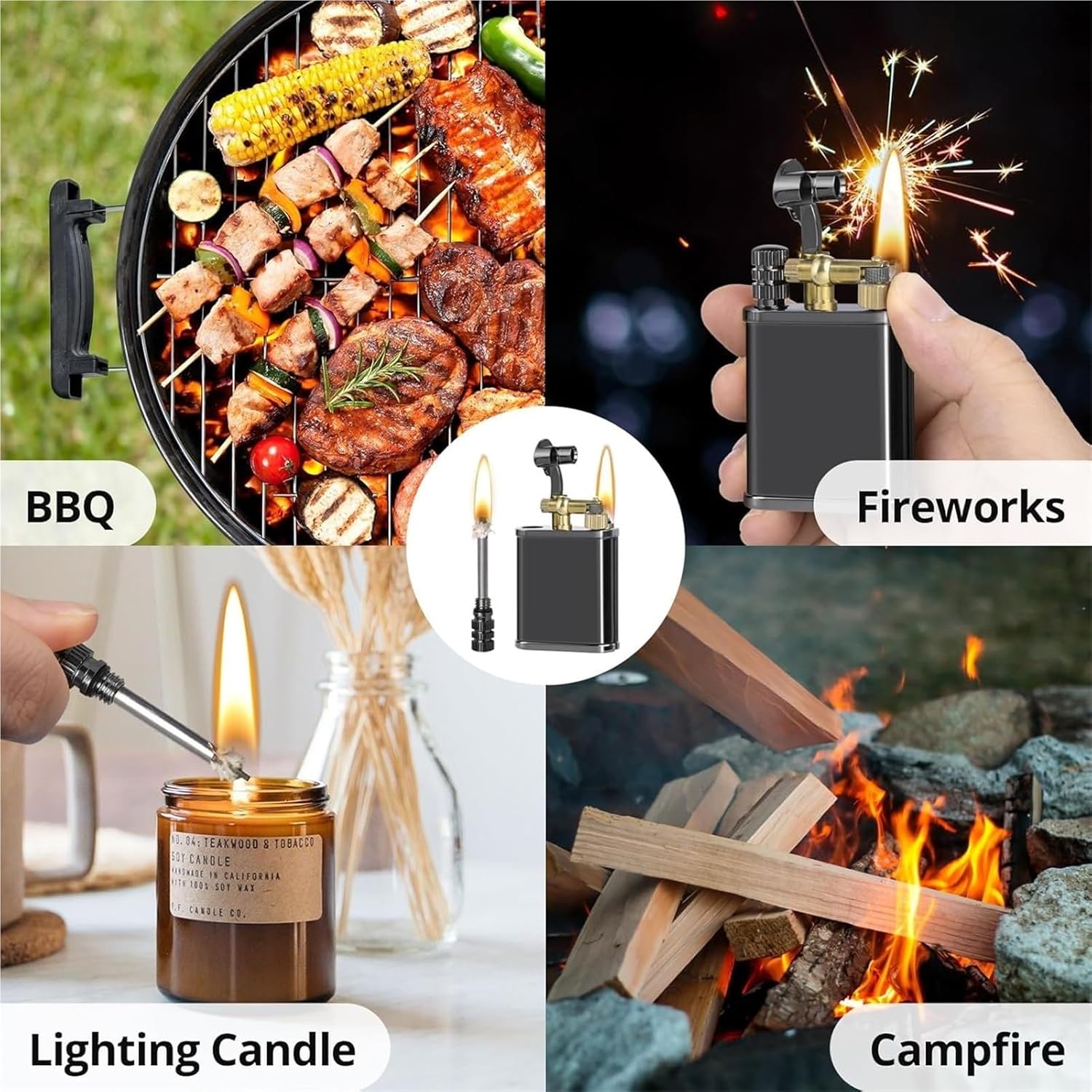 2 in 1 Kerosene Lighter, Two Ignition Methods, refillable, Portable Match Lighter, Candle Lighter, Suitable for Indoor and Outdoor use (Fuel not Included)(Black)