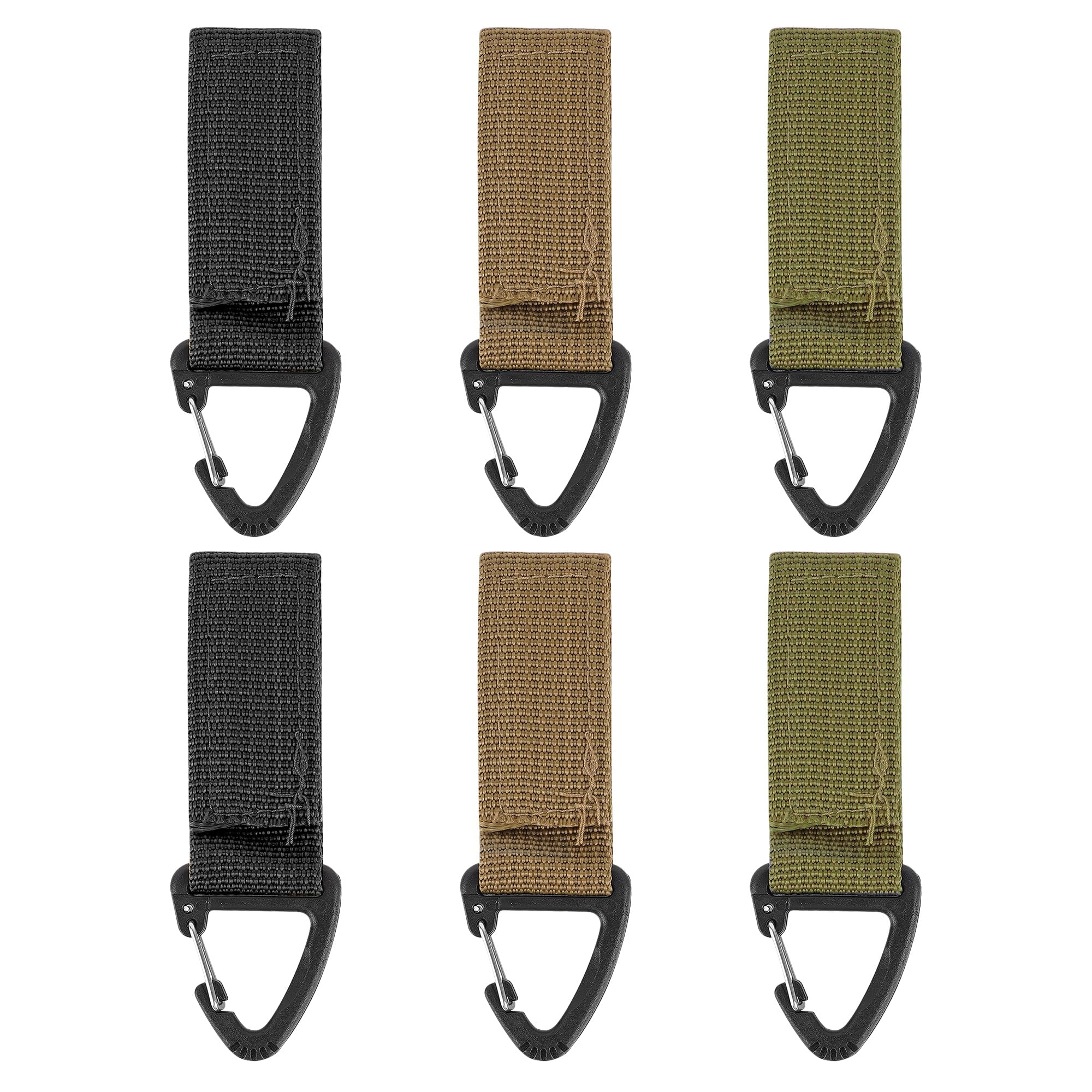 TOCCOOL 6Pcs Tactical Hook Clip, MOLLE Nylon Hook and Loop Gear Keeper for Backpack, Duty Belt, Camping, Hiking, Hunting, Outdoor Tactical Bag Accessories (3 Colors Set)