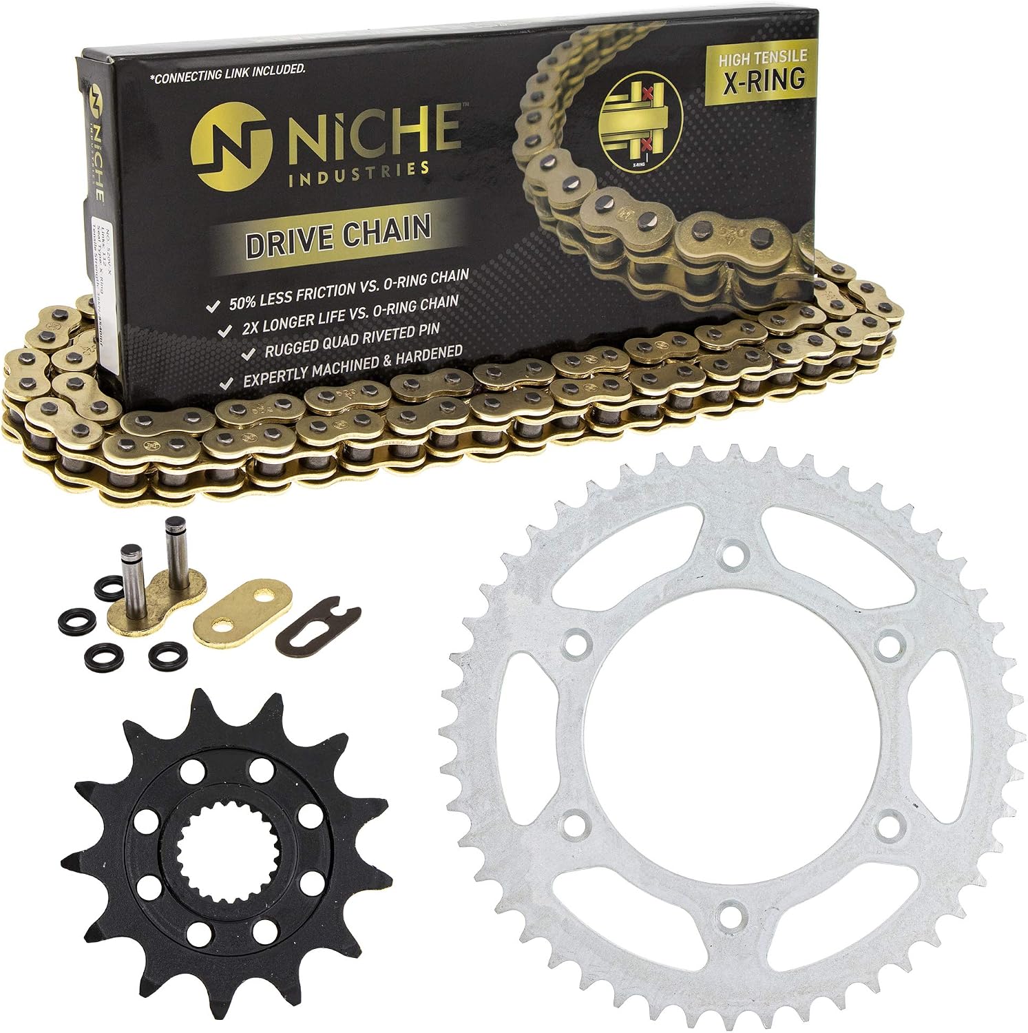 NICHE Drive Sprocket Chain Combo for Honda CRF250R Front 13 Rear 49 Tooth 520V-X X-Ring 116 Links