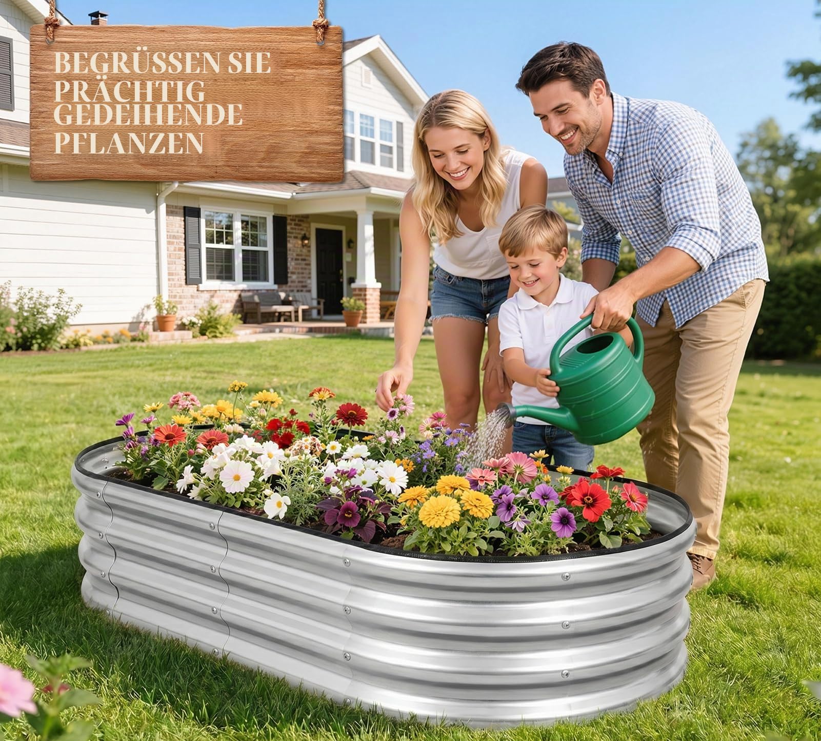 1MORE Verzinktes Hochbeet - Pflanzkübel für den Außenbereich, Hochbeete für Gartenarbeit, 1,2 x 0,6 x 0,3 m, Metall-Gartenbeet für Gemüse, Blumen, Pflanzgefäß Hochbeete mit Werkzeug, Silber, 2 Stück