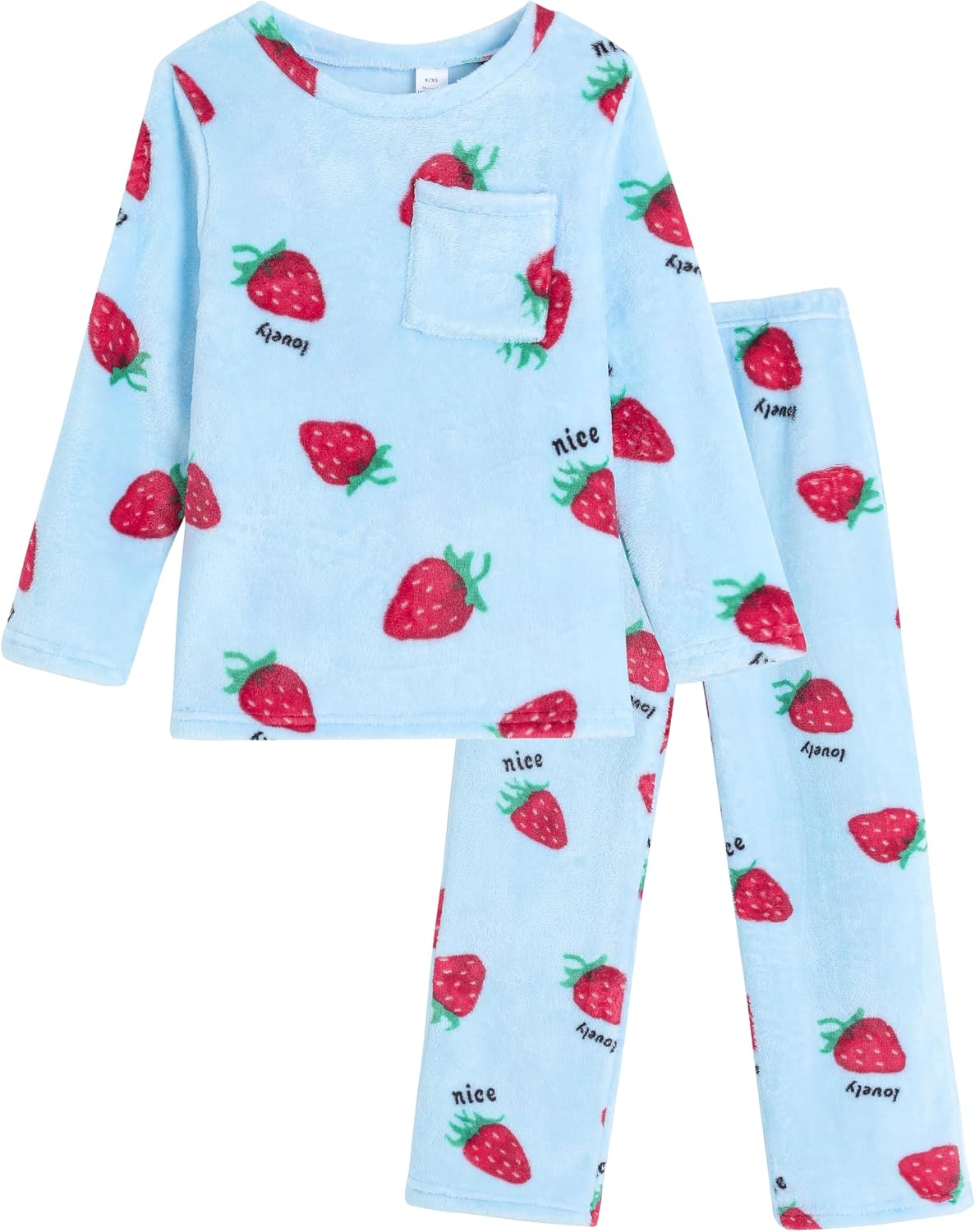 Hupohoi Girls Round Neck Flannel Pajama Sets Winter Long Sleeve Long Pants Cattoon Plush Sleepwear Nighty Size 8 to 16