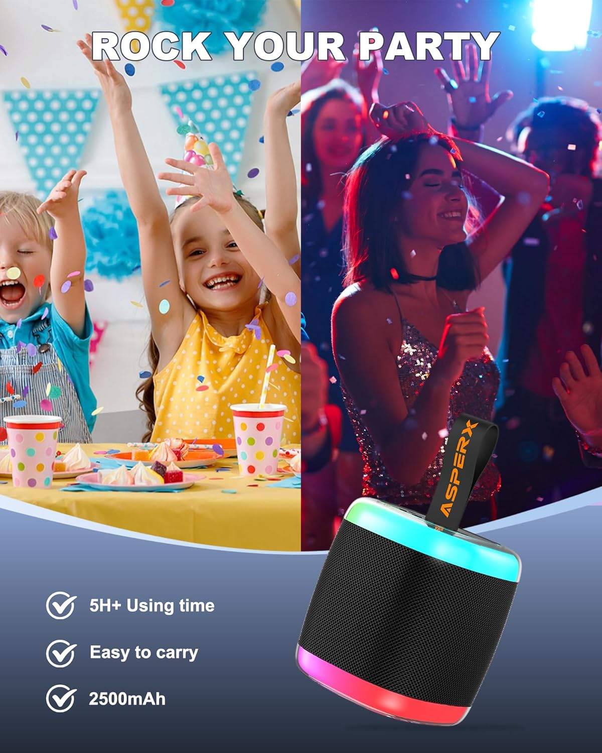 Mini Karaoke Speaker with 2 Wireless Microphones,Voice Effects,Led Lights, Portable Singing Machine for Ages 3,4,5,6,7,8,9,10,11,12+ Years Old Girl Birthday Gift, Kids Karaoke Machine (Black)