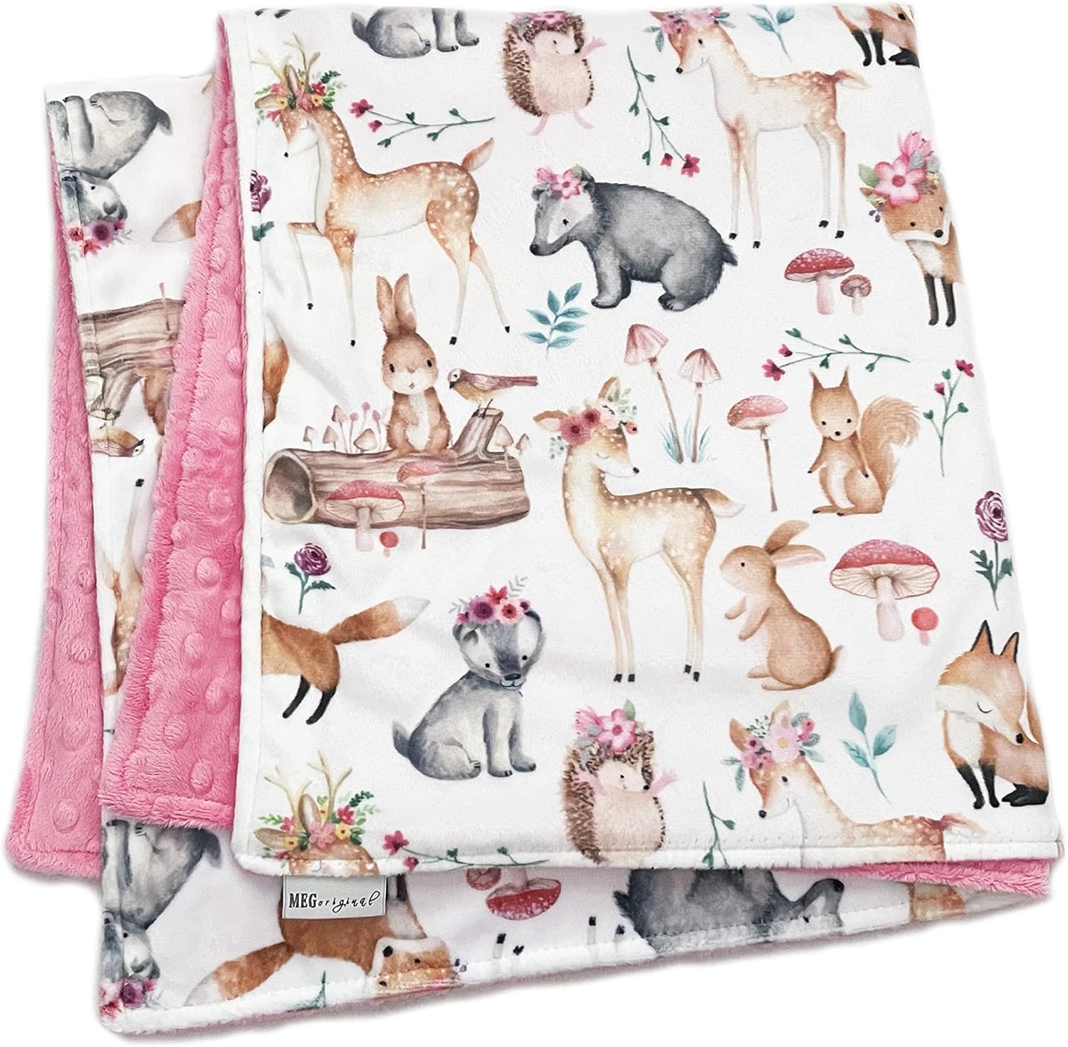 MEG ORIGINAL Baby Girl Blanket, Sweet Darlings, Woodland Animals Dual Thickness & Heavenly Soft Cuddle Stroller Blanket