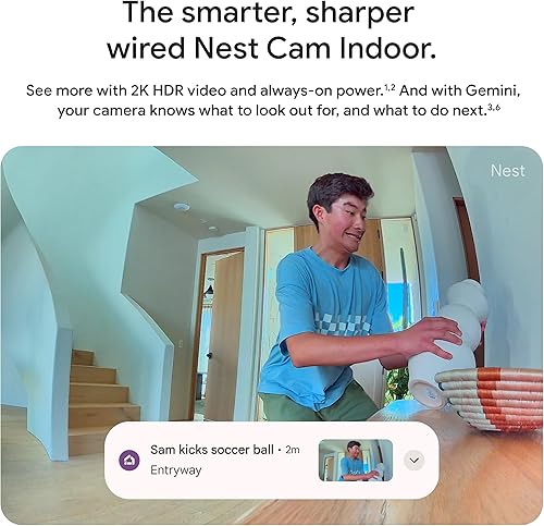 Miniatura 3 de Google Nest Cam para interior (cableada, 3 generación) Cámara de seguridad con video 2K y Gemini, visión nocturna, audio de 2 vías, funciona con