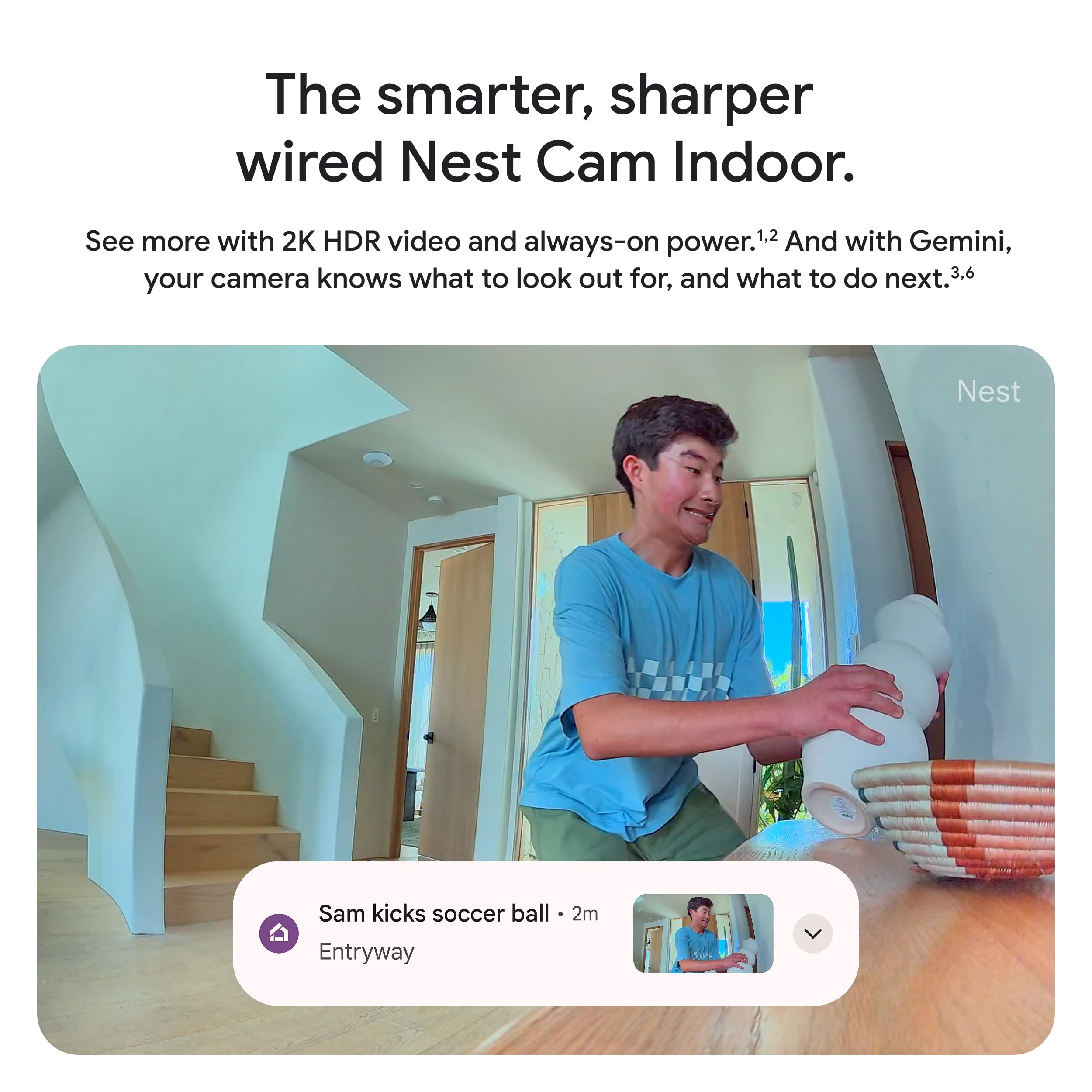Google Nest Cam Indoor (Wired, 3rd Gen) - Security Camera with 2K Video and Gemini, Night Vision, 2-Way Audio, Works with Google Home - 2025 Model - Snow