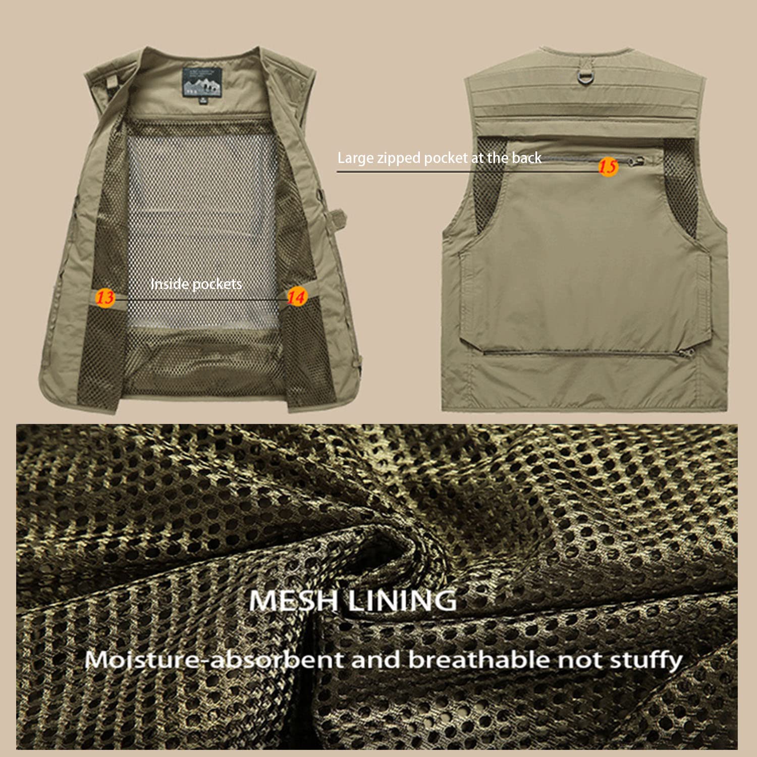 Chaleco De Hombre Al Aire Libre Multibolsillos Chaleco De Pesca Sin Mangas Chaqueta Fino Transpirable para Senderismo Pesca Camping