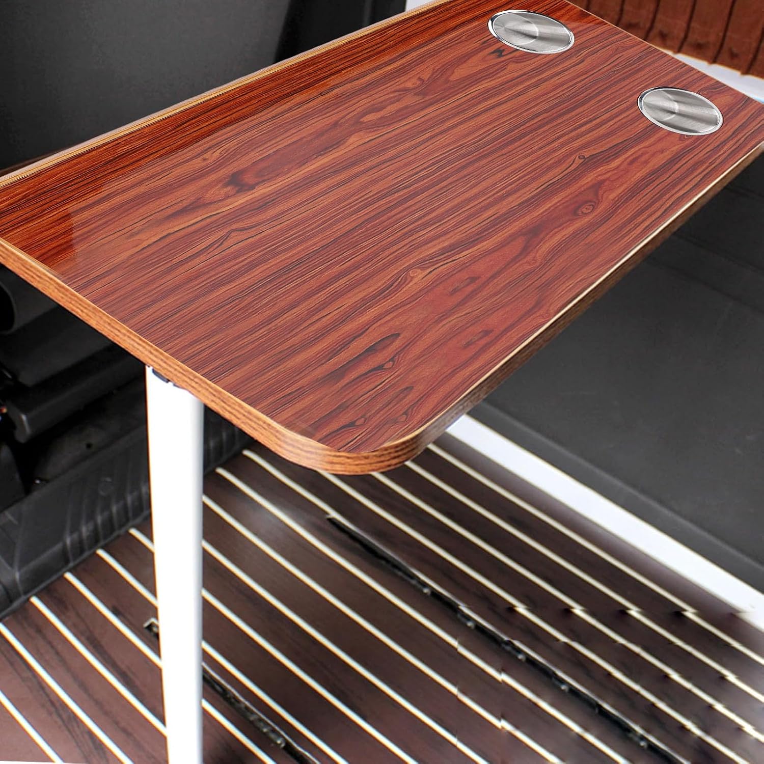 RV Table Top, Solid Wood 23mm Thick Marine Tabletop, RV Table Top Replacement with 2 Stainless Steel Cup Holders for Caravan, Boat, Yacht, Deck, Patio
