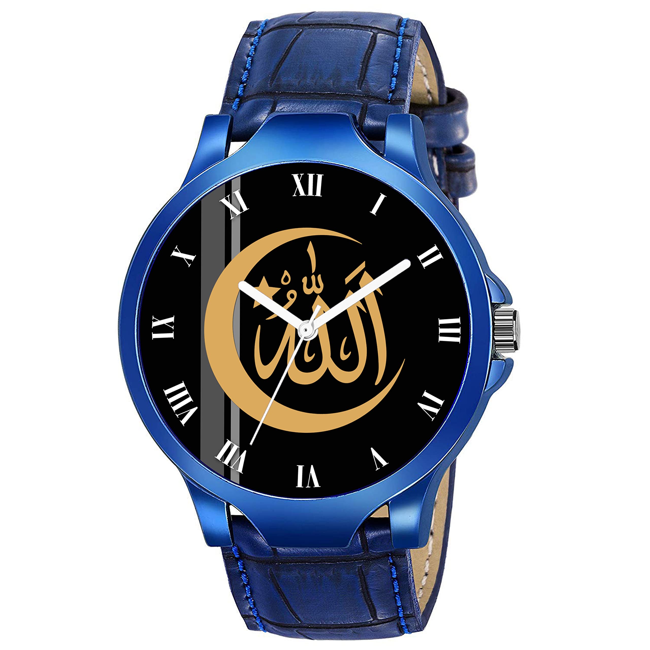 Talgo Analogue Islamic Allah Chand Design Round Roman Dial Latest Fashion Attractive Black Leather Strap Stylish Wrist Watch for Men and Boys, Pack of 1 - RMN1016BUL (B0B1BC3NFT) Amazon Price History, Amazon Price Tracker