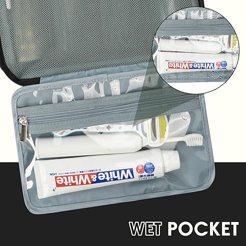 Miniatura 4 de WANDF Neceser de viaje para hombres y mujeres, kit Dopp bolsa de afeitar con 4 compartimentos organizador de viaje bolsa de baño, Negro -