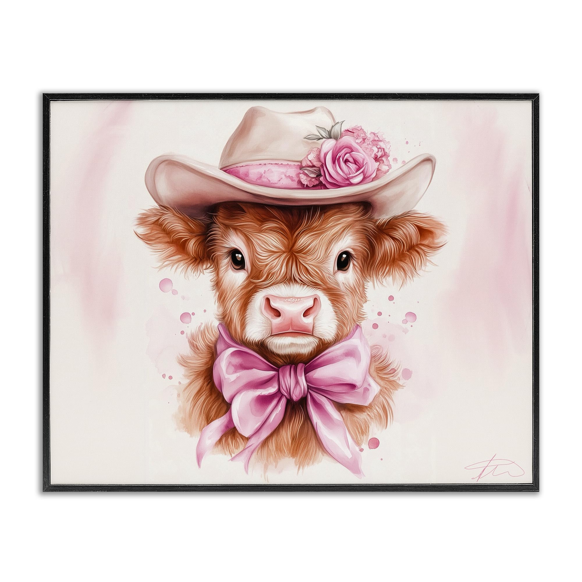 Poster vache Pretty In Pink Cow Stupell encadré noir 40x50 cm