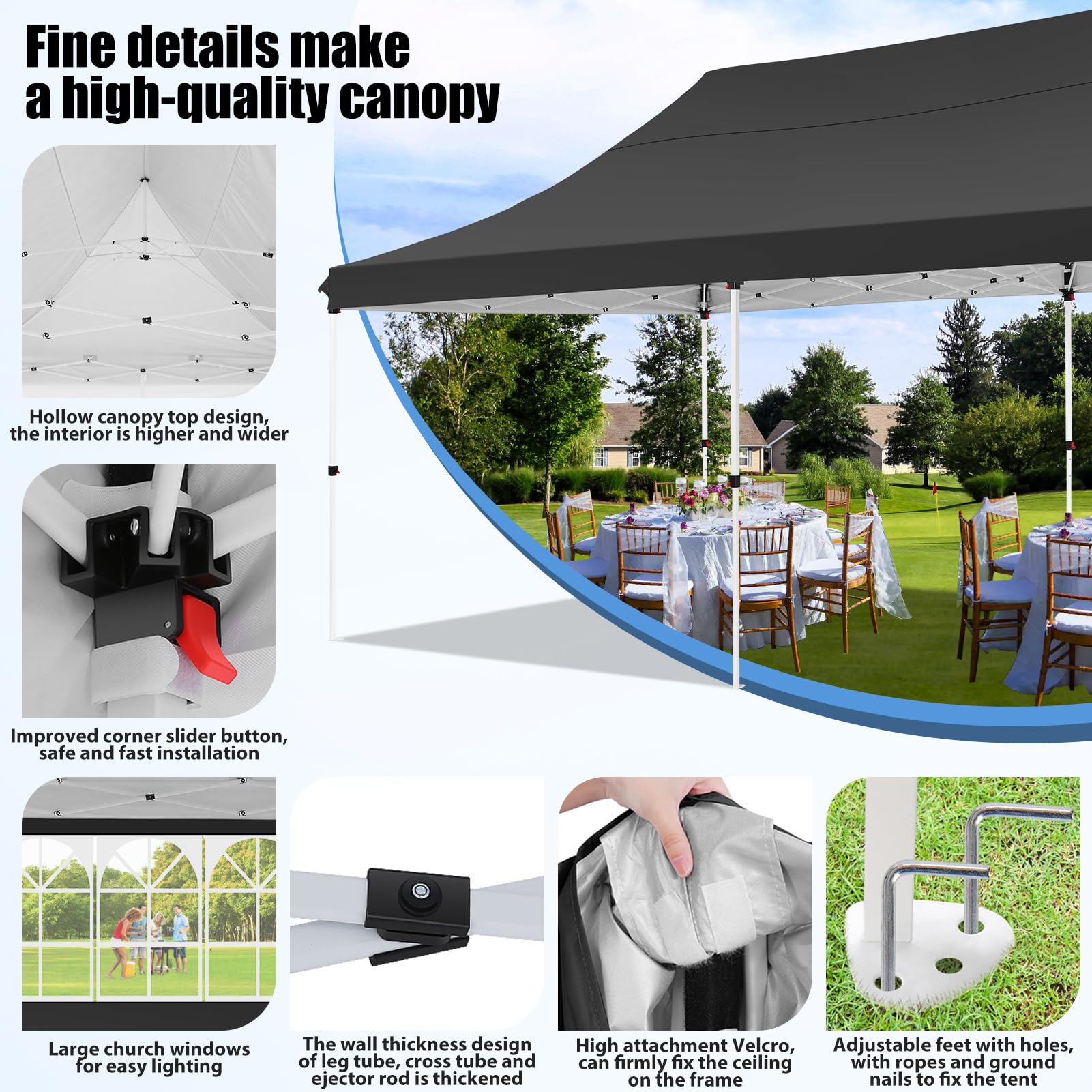COBIZI Faltpavillon 3X6, Pavillon 3x6m Wasserdicht Stabil Winterfest, Faltbar Partyzelt mit 6 Seitenwänden & 4 Sandsack Pop up Gartenpavillon Anti-UV für Hochzeiten, Freien, Schwarz
