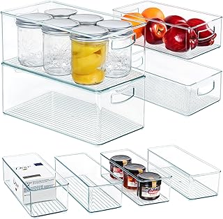 Hudgan 8 PACK Stackable Pantry Organizer Bins (3 sizes) - Clear Fridge O...