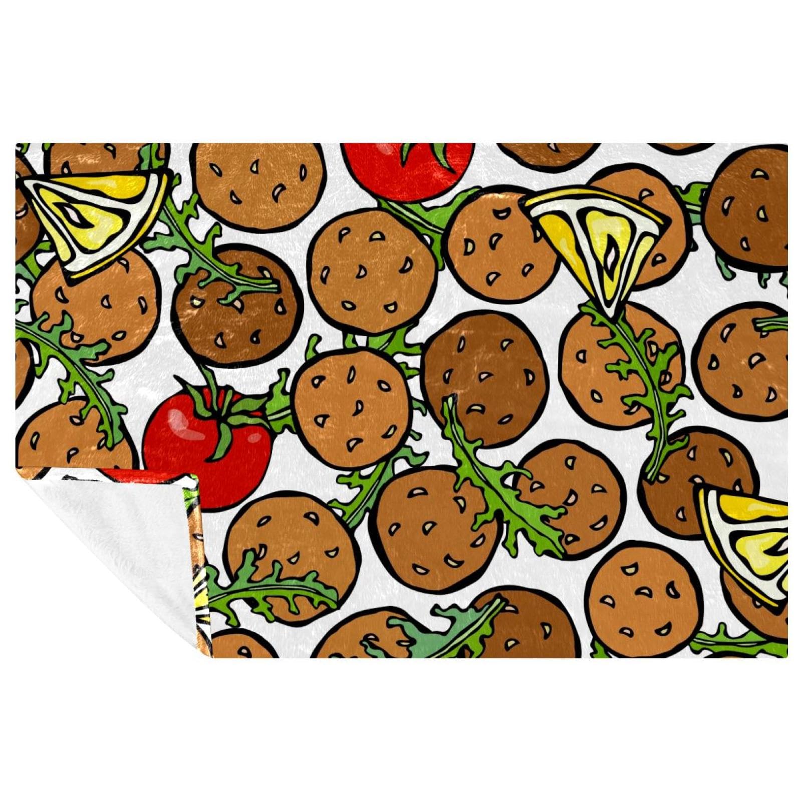 Couverture douce falafel végétarien et motif citron pour lit