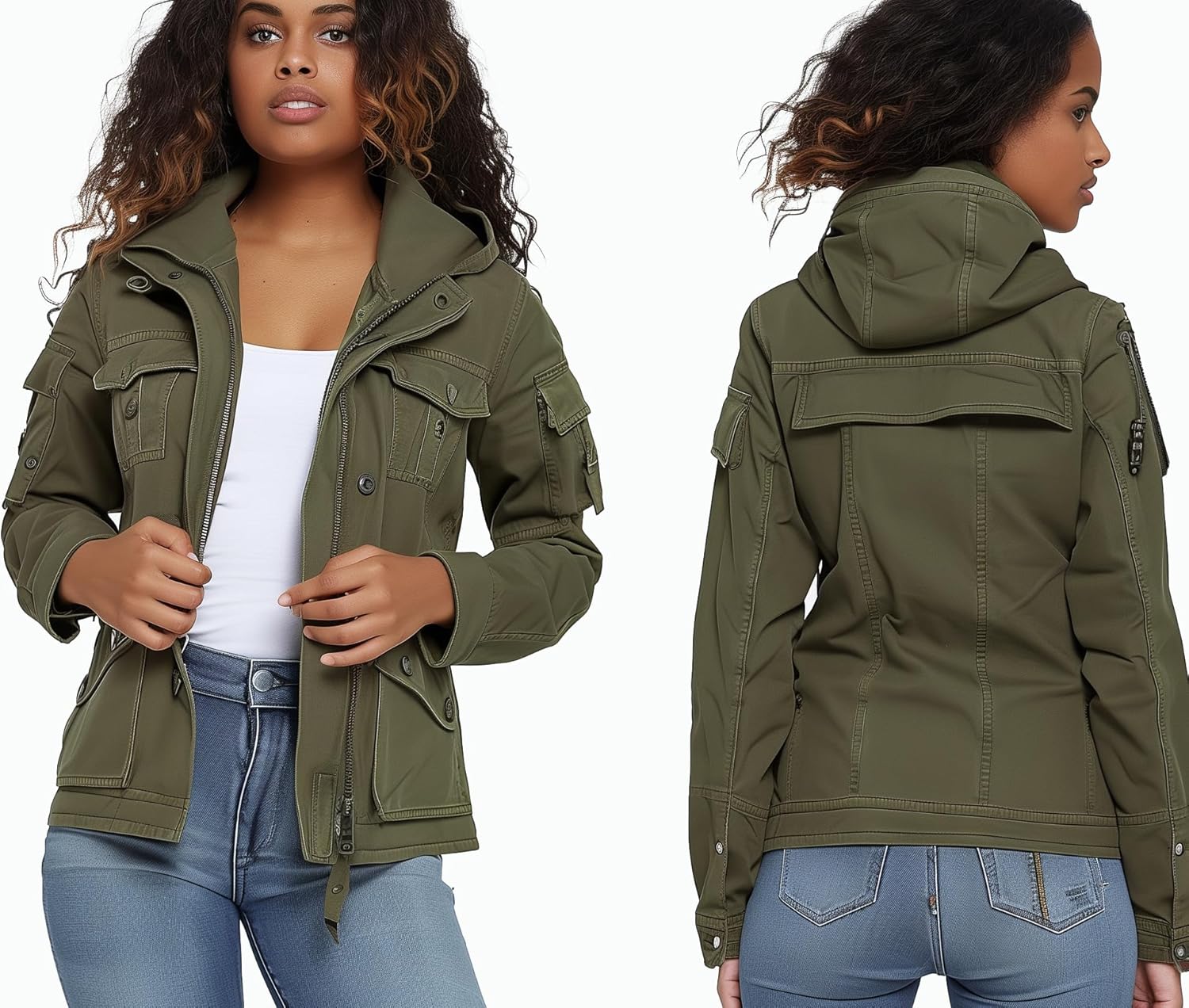 SheKiss Womens Camouflage Shacket Jacket Coats Fashion Fall Long Sleeve Zipper Canvas Camo Jackets with Pockets - Image 3