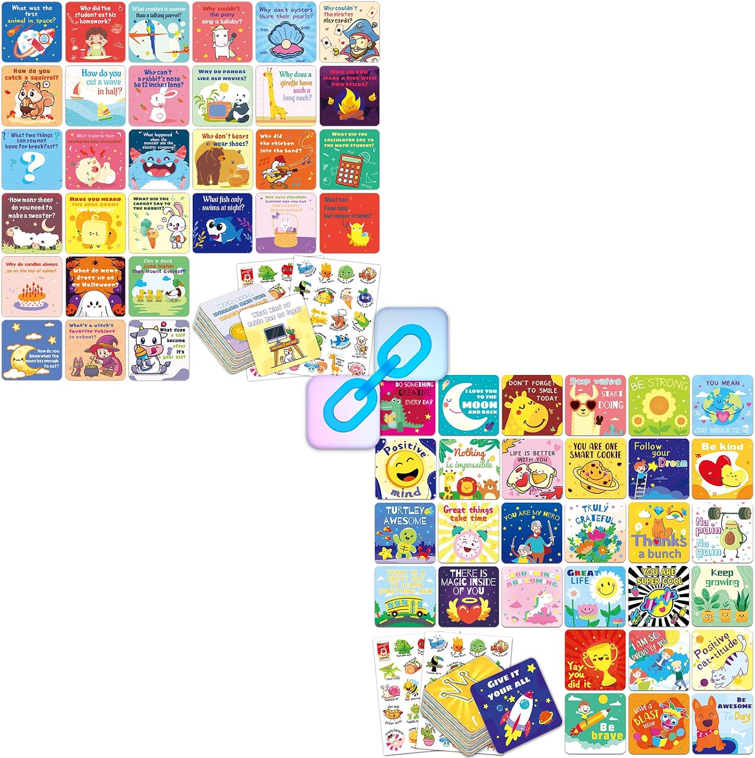 zheyistep 320PCS Lunch Notes Bulk: 150 Joke Cards for Kids Lunch Box Jokes + 150 Inspirational Cards Funny Pun Cards with 320 Cute Stickers