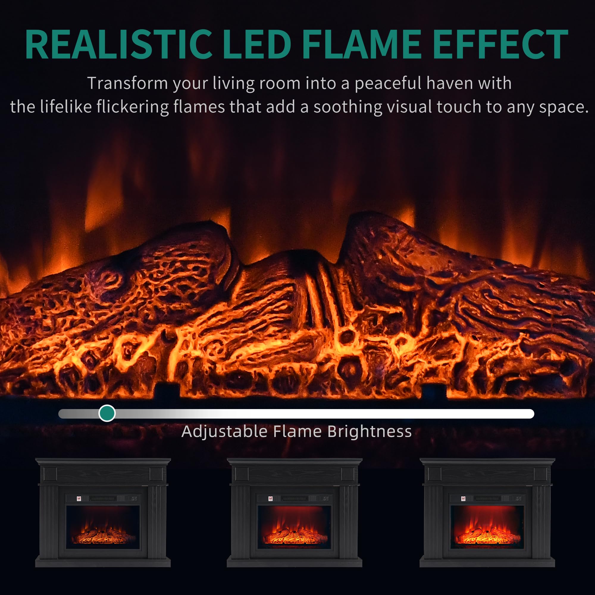YITAHOME 39 Camino Elettrico da Terra, Effetto Fuoco 3D, Timer, Nero | Camino Finto Decorativo LED d'ambiente, Caminetto Elettrico da Terra con termostato e telecomando, 100X26X80.5CM