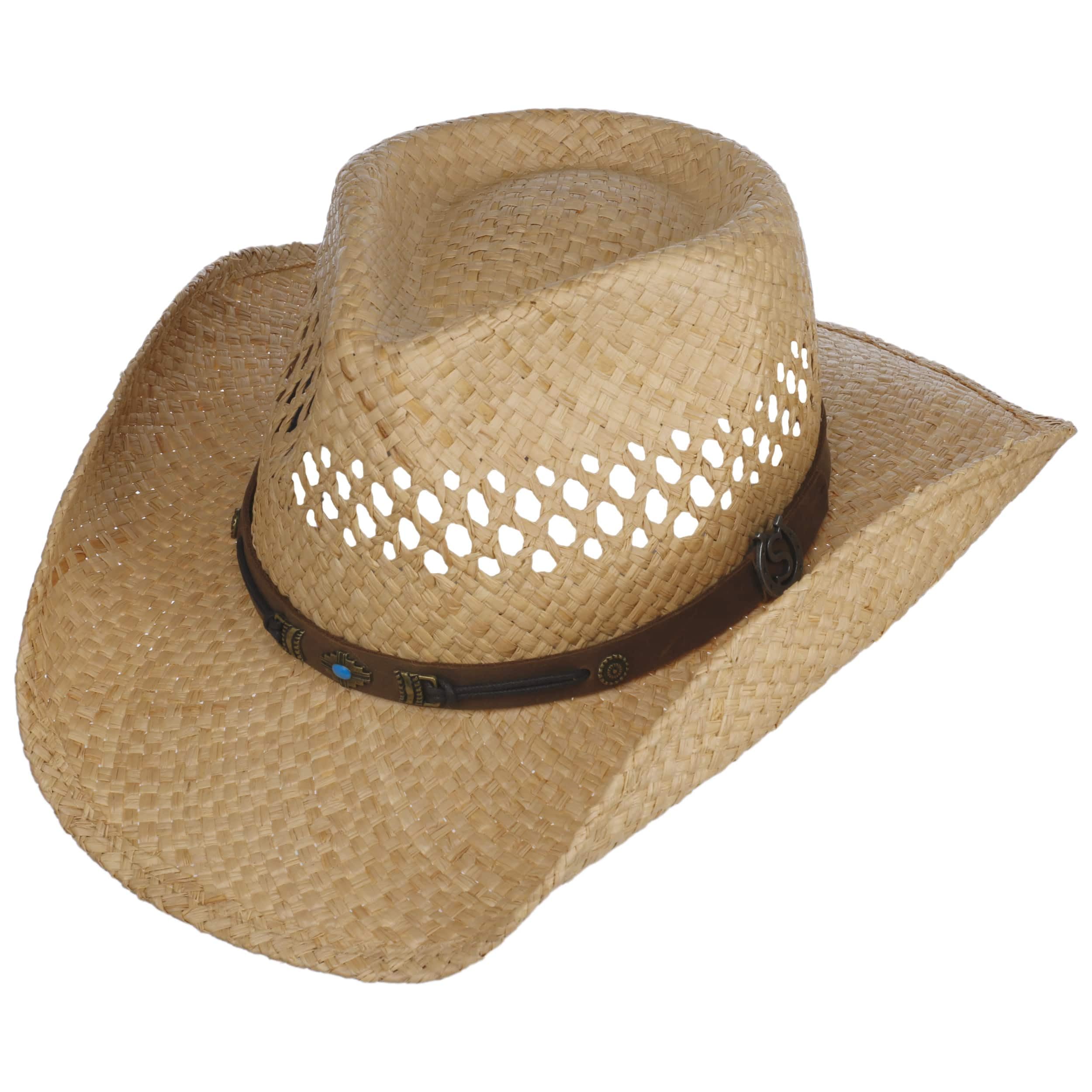 Stetson Rifterson Raffiahut Naturfarbener Westernhut Garniturband Strohhut Geschmücktes Ripsband Herren Frühjahr Sommer