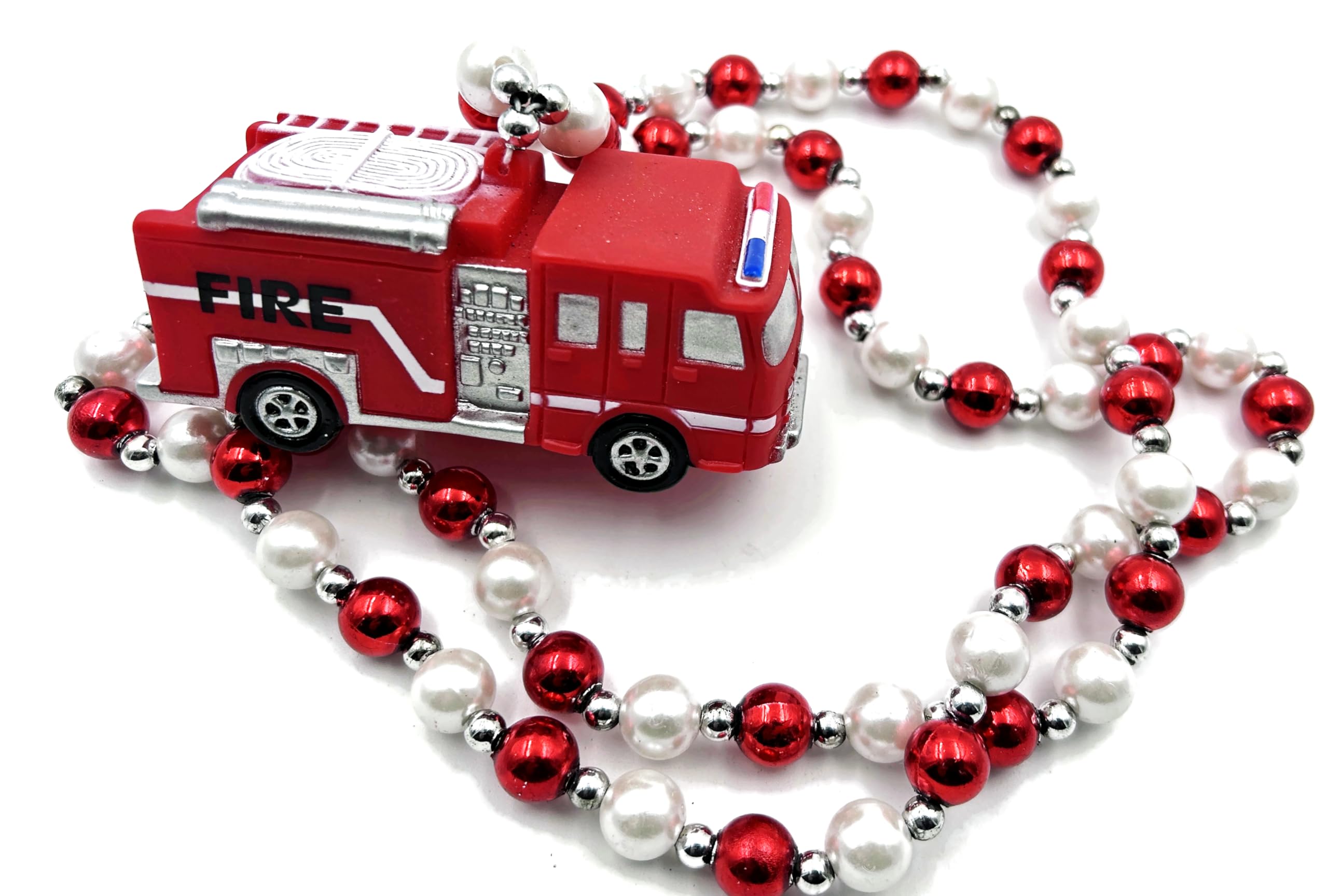 Rubber Fire Truck Mardi Gras Bead Necklace New Orleans