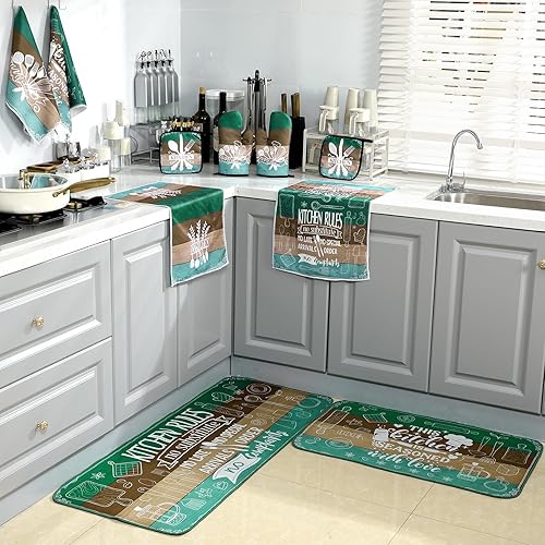 Miniatura 7 de Fourluoo Juego de 10 piezas de decoración y accesorios de cocina de granja, 4 toallas de cocina, 2 soportes para ollas, 2 guantes de horno, 2