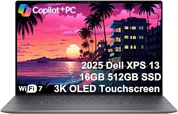 Dell XPS 13 9345 AI Laptop (13.4 3K (2880x1800) OLED Touchscreen, 16GB DDR5, 512GB SSD, Snapdragon X Elite (> Intel i7-1355U)) Copilot+ PC, Backlit, FP, 27-Hr Battery, IR Webcam, Wi-Fi 7, Win 11 Home