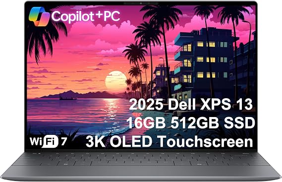 Dell XPS 13 9345 AI Laptop (13.4 3K (2880x1800) OLED Touchscreen, 16GB DDR5, 512GB SSD, Snapdragon X Elite (> Intel i7-1355U)) Copilot+ PC, Backlit, FP, 27-Hr Battery, IR Webcam, Wi-Fi 7, Win 11 Home