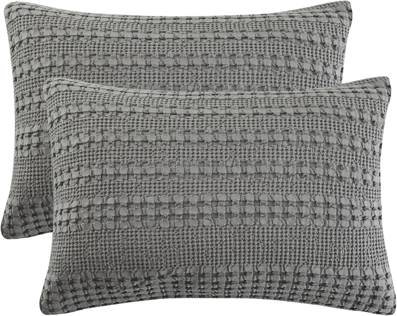 PHF 100% Cotton Waffle Pillow Shams King Size, 2 Pack 20" x 36" Soft Skin-Friendly Pillowcases, No Filling, Aesthetic Woven and Breathable Waffle Weave Pillow Case Covers for Bed, Dark Grey