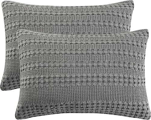 Miniatura 41 de PHF - Fundas de almohada 100% algodón con tejido gofre europeo, 26 x 26 pulgadas, 2 unidades para decoración elegante del hogar, sin relleno