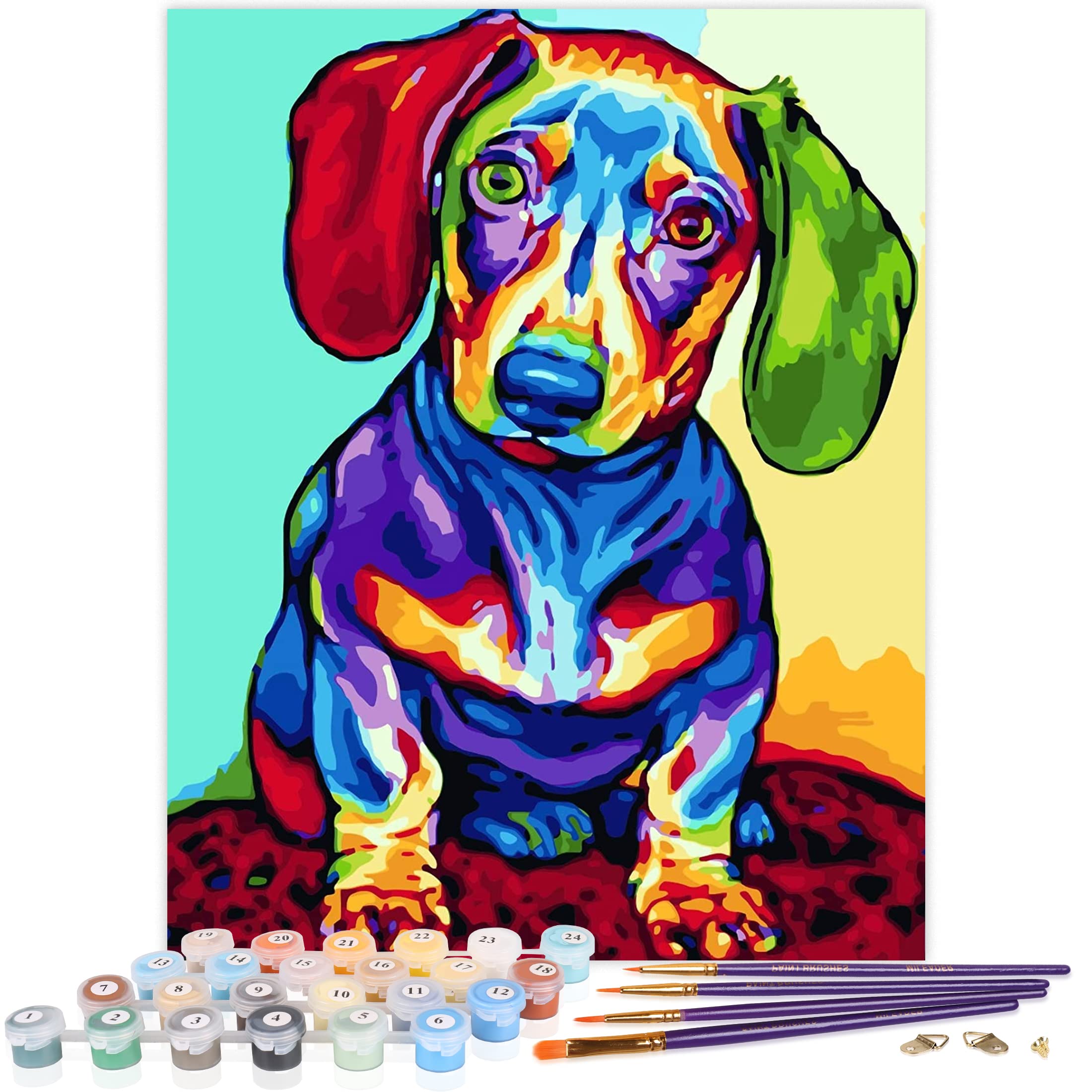 Amazon | Kealux カラフルな犬の油絵 数字でペイント 大人と子供用 DIY