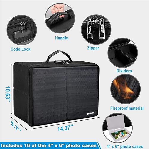 Miniatura 7 de ENGPOW Caja de archivos ignífuga con cerradura+caja de almacenamiento de fotos a prueba de fuego con 16 fundas interiores de 4 "x 6" para fotos
