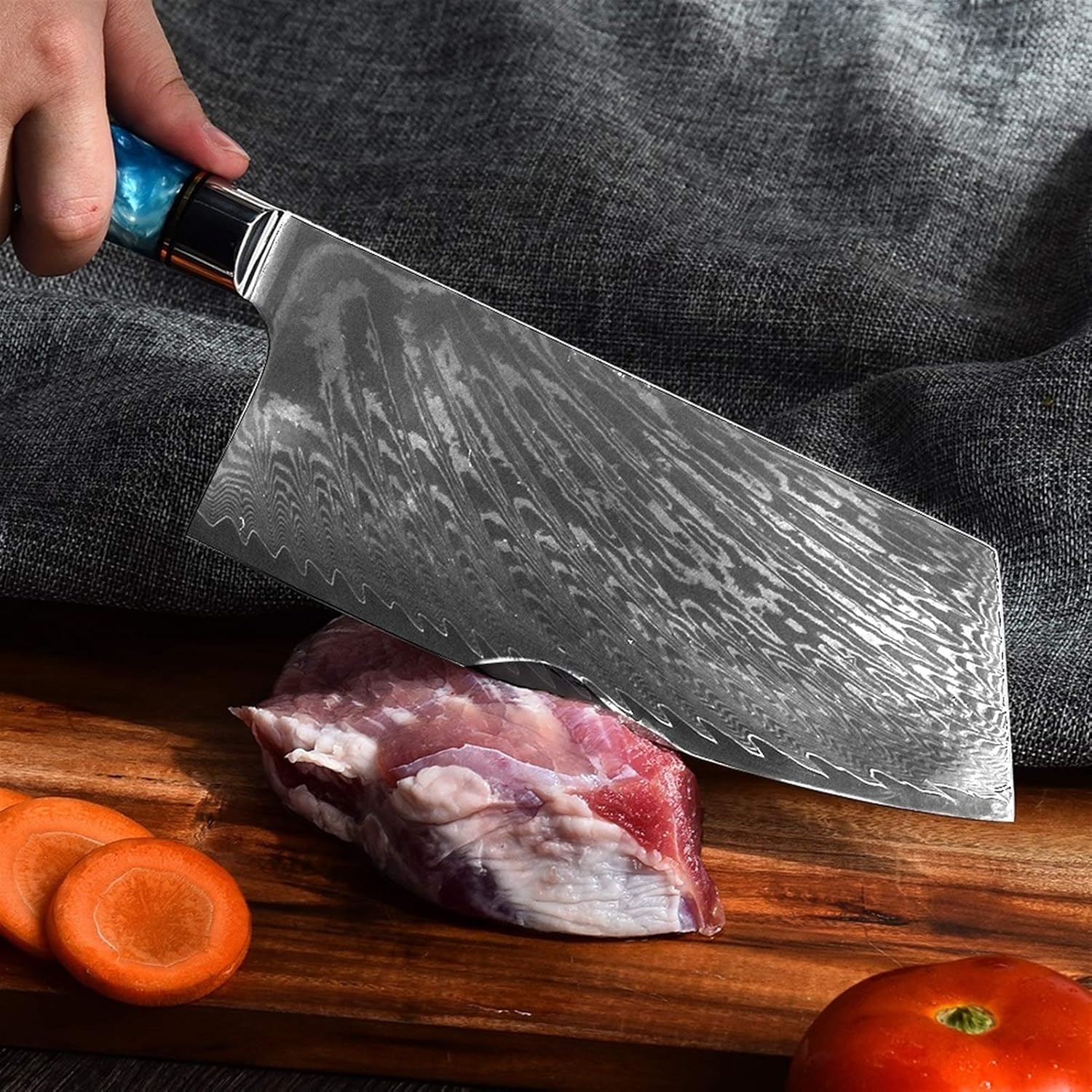 Kitchen Knives-Set Damascus Steel 67 Layers VG10 Chef Knife Blue Resin And Color Wood Handle Cooking Tool(9 piece set)