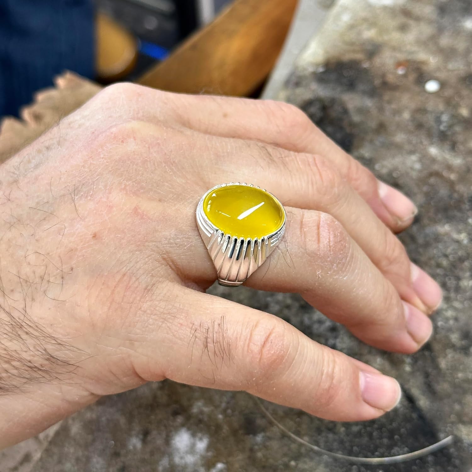 Men Handmade Ring, Yellow Agate 925 Silver Ring, Aqeeq Gemstone Ring, Genuine Yellow Agate Men Vintage Ring, Father Day Gift, 925k Silver