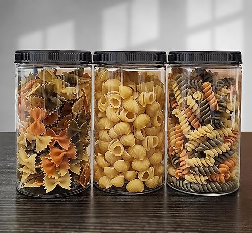 Miniatura 2 de ljdeals Tarros de plástico transparente de 32 onzas con tapas, recipientes de almacenamiento, tarros de PET de boca ancha, paquete de 6, sin BPA,