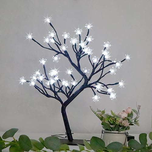 Miniatura 7 de Luz de árbol de bonsái artificial, luz LED de flor de cerezo, ramas ajustables, funciona con pilas, para decoración de habitación y regalo (blanco