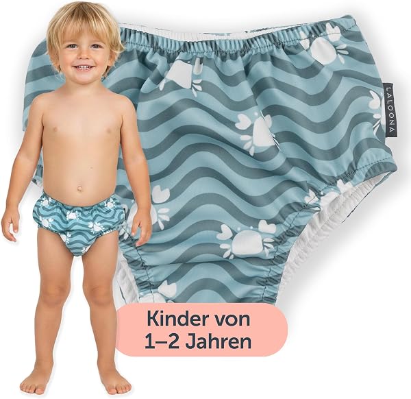 LaLoona Baby Schwimmwindel | Wiederverwendbare Badewindel mit OEKOTEX Standard 100 | schnelltrocknend & bequem für Pool und Strand – Krabbe Grün - 86-92 - 5