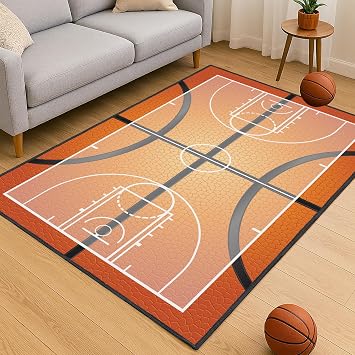 Basketball Rug for Bedroom,3x5 Non-Slip Sports Rugs, Basketball Court Rug for Living Room or Game Room Decor