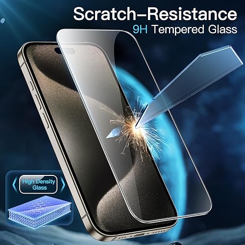 Miniatura 6 de JETech Protector de pantalla para iPhone 15 Pro Max de 6.7 pulgadas, película de vidrio templado con herramienta de fácil instalación, compatible