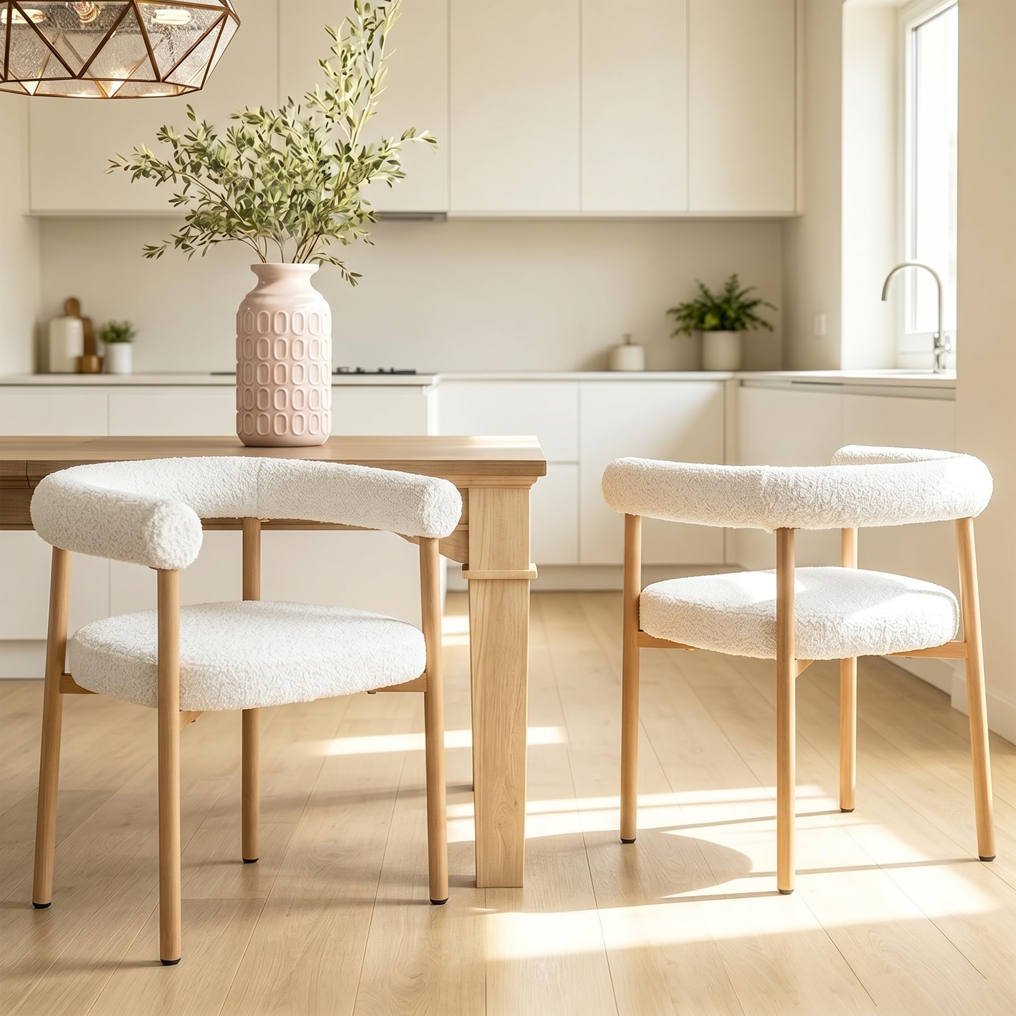 NORDICANA Dining Chairs Set of 2, Kitchen Chair, Fabric Armchair, with U-shaped back and Sturdy Metal Frame Legs, for Dining Room, Kitchen, Living Room, Home Office, Lounge (White)