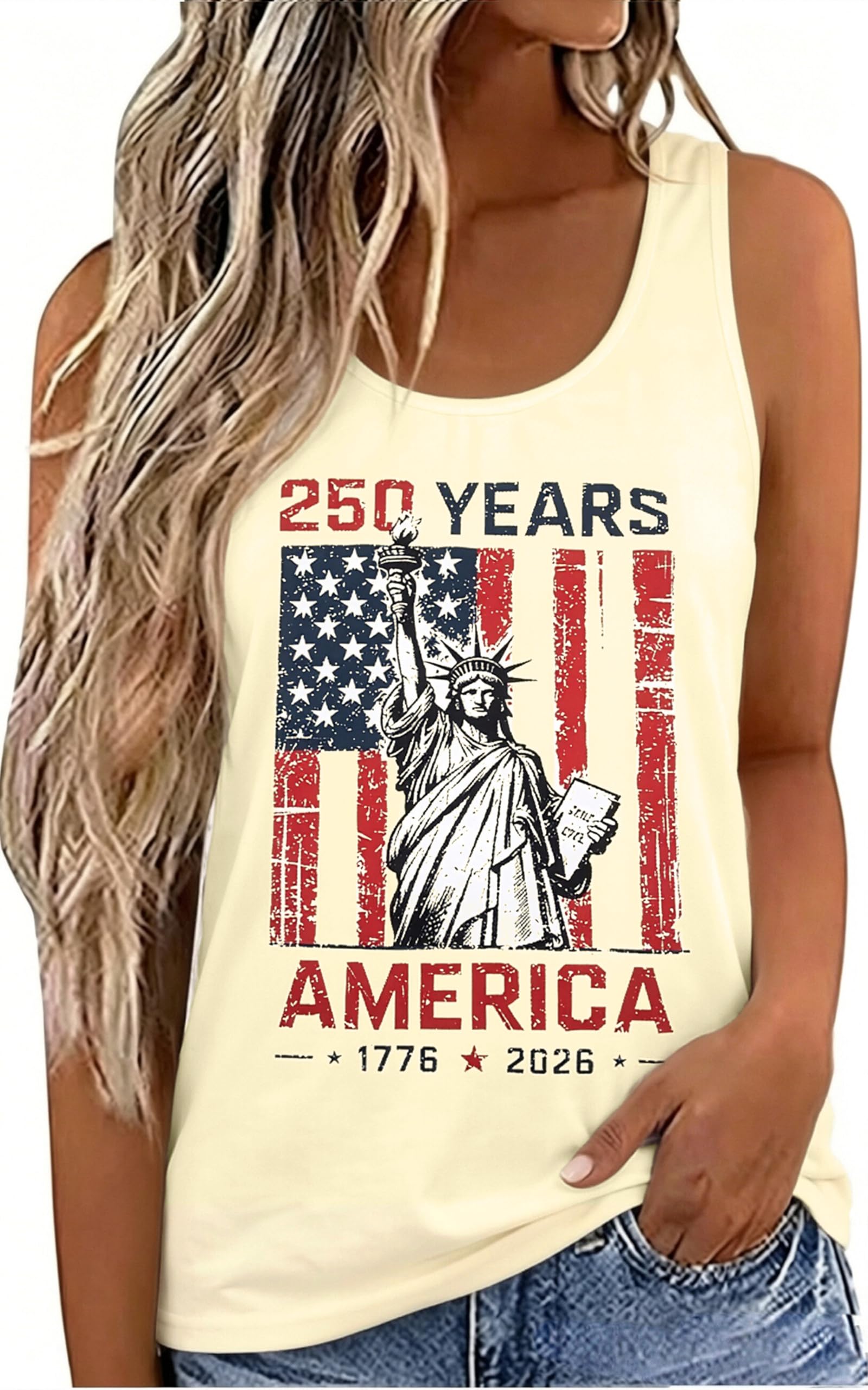 250 Anniversary USA Tank Top - 250th American Flag Shirts Statue of Liberty Sleeveless Tees 4. Juli Outfits