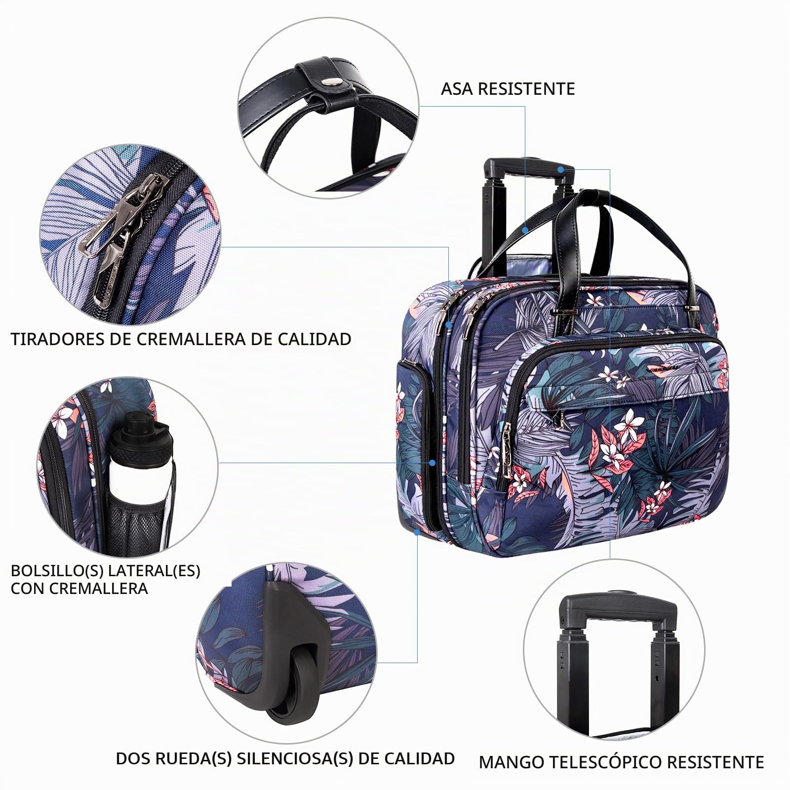 VANKEAN Funda para portátil con ruedas, bolsa de equipaje de viaje con ruedas de, se adapta a portátiles de hasta 15,6 pulgadas, maletín resistente al agua para computadora
