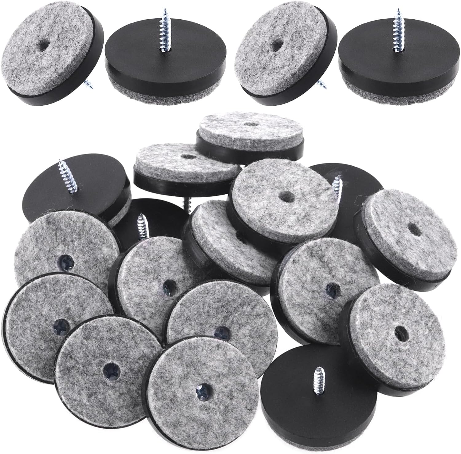 48 Pack 4 Size Black Rubber Bumpers Feet Round Pads Screw-on Type with Matching Strong Screws and 1 Bonus Screwdriver for Wooden Cutting Board Cabinet Tables Chair