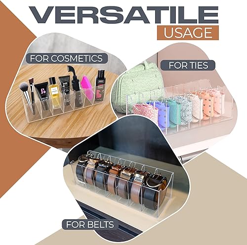 Miniatura 2 de Organizador de cinturón para hebillas más grandes con compartimentos extra anchos, 7 compartimentos, organizador de cinturón acrílico duradero para