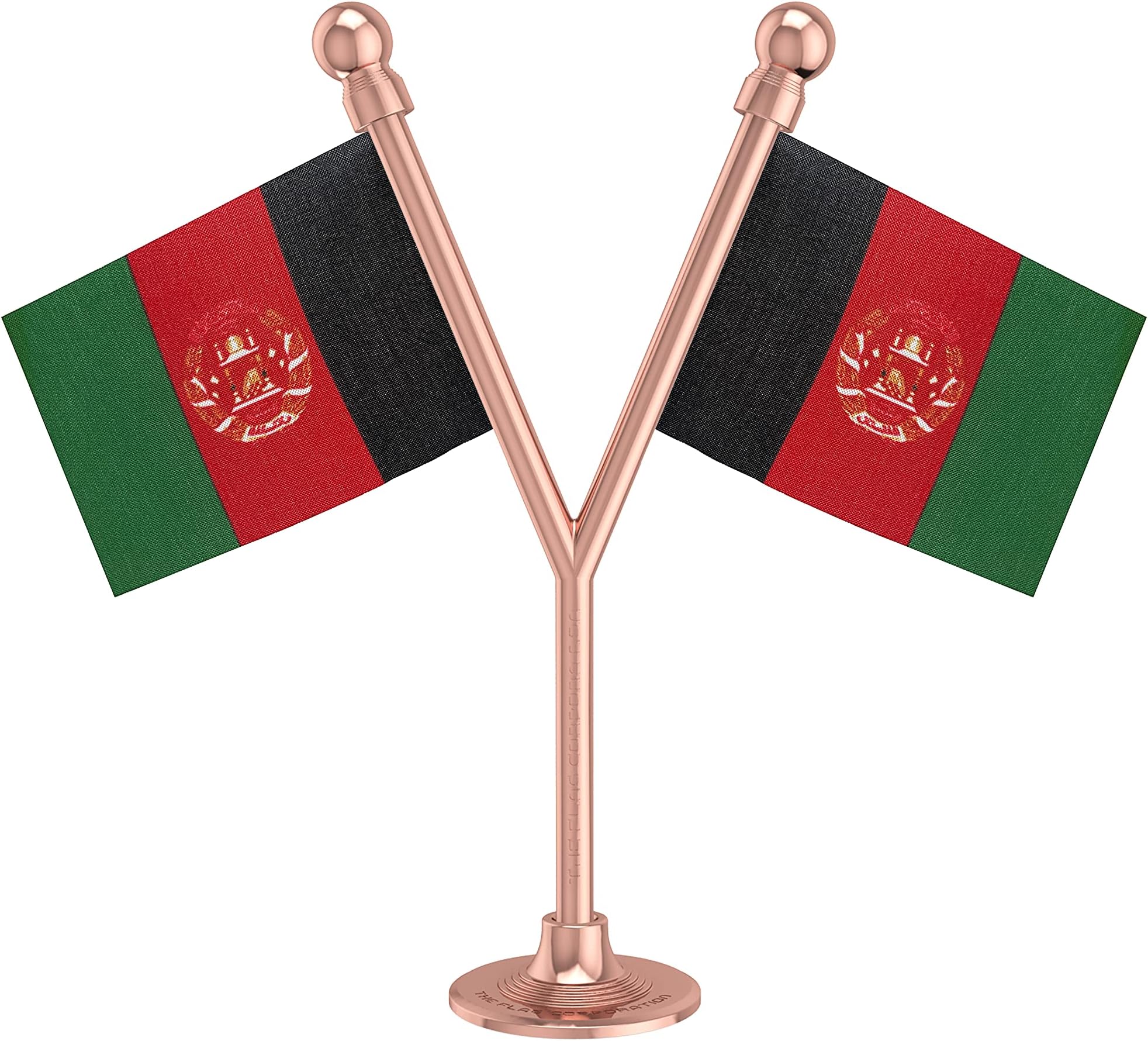 The Flag Corporation Dual Afghanistan Car Dashboard Flag 2in x 3in With A Plastic Blush Rose Gold Base