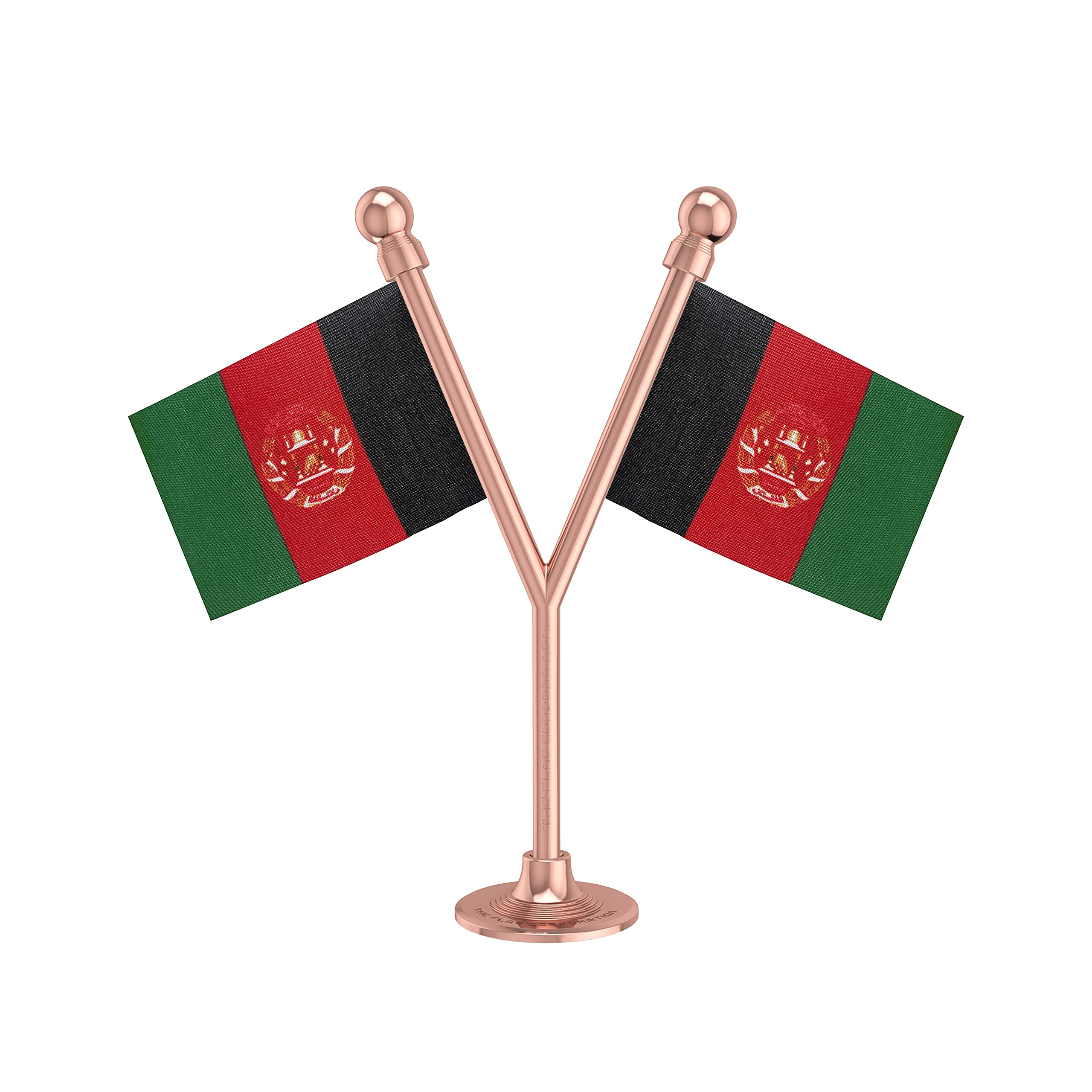 The Flag Corporation Dual Afghanistan Car Dashboard Flag 2in x 3in With A Plastic Blush Rose Gold Base