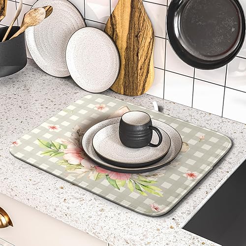 Vista 193 de Tapete de secado de platos de árbol de Navidad, muñeco de nieve, para encimera de cocina, de 16 x 18 pulgadas, tapete de secado de microfibra