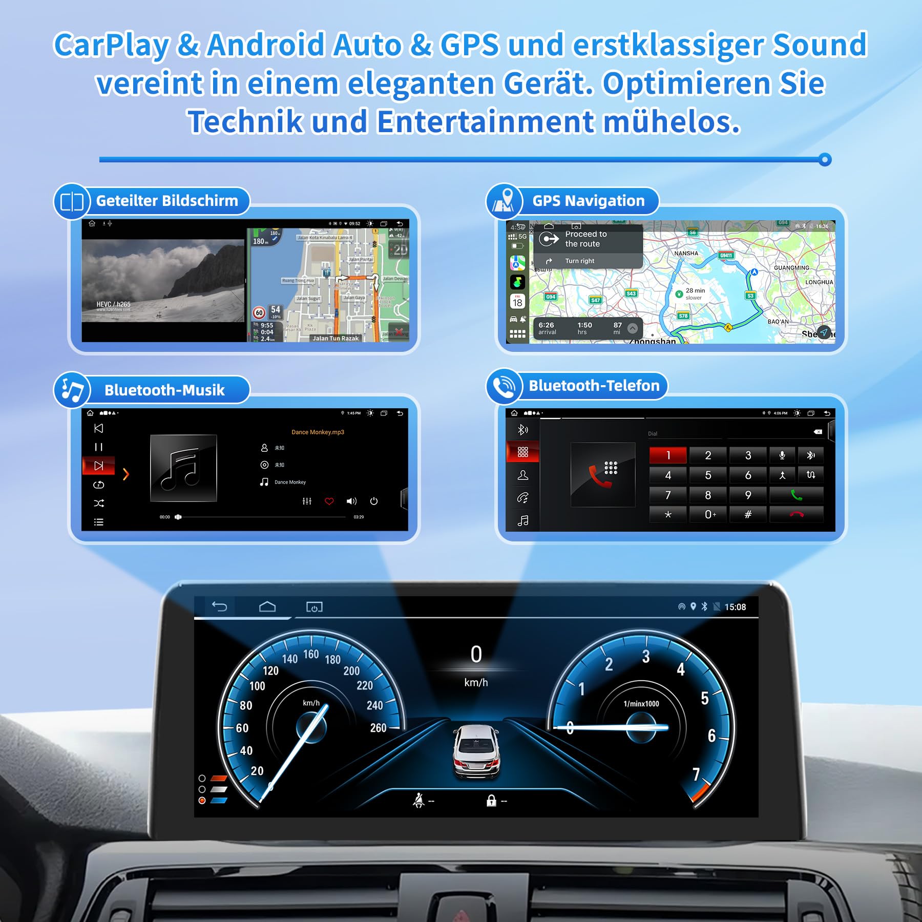 Autoradio für BMW 3er F30/F31/F34 & 4er F32/F33/F36 2013-2016 NBT System | CarPlay/Android Auto, Behält iDrive, Bluetooth, GPS, FM, WLAN, Lenkradsteuerung, 4+64GB Android Auto Radio 10,25″ Touchscreen