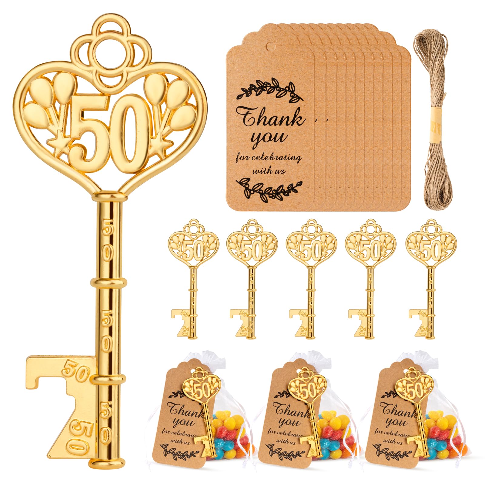 Flaschenöffner zum 50. Geburtstag, Partyzubehör, 50. Hochzeitstag, Souvenirs, Geschenke für Gäste, Party-Dekorationen (50)