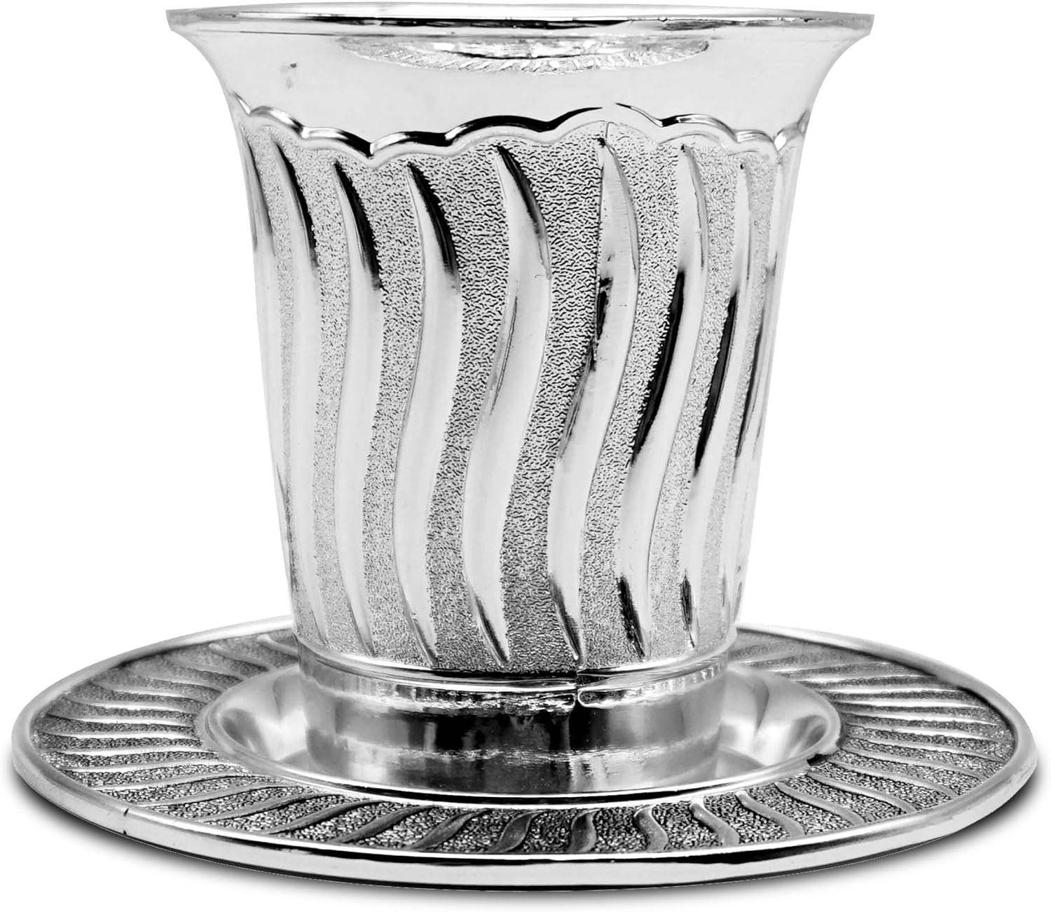 Ner Mitzvah Kiddush Cup and Tray - Premium Quality Nickel Plated Wine Cup- For Shabbat and Havdalah - Judaica Shabbos and Holiday Gift - Modern Design