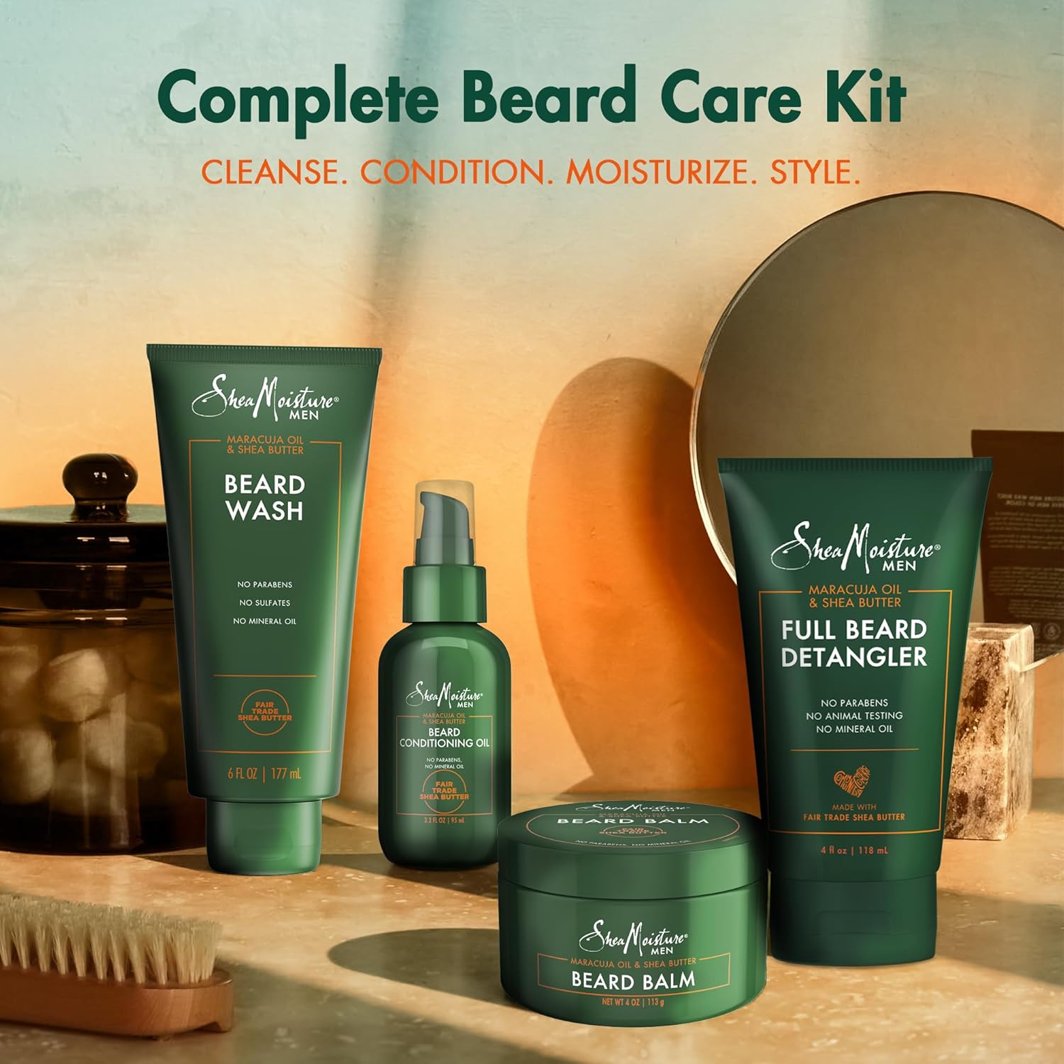 SheaMoisture Beard Kit for Men – Beard Wash, Conditioning Beard Oil, Full Beard Detangler + Beard Balm with Shea Butter & Maracuja Oil, Gifts for Men (4 Piece Set) - Image 3