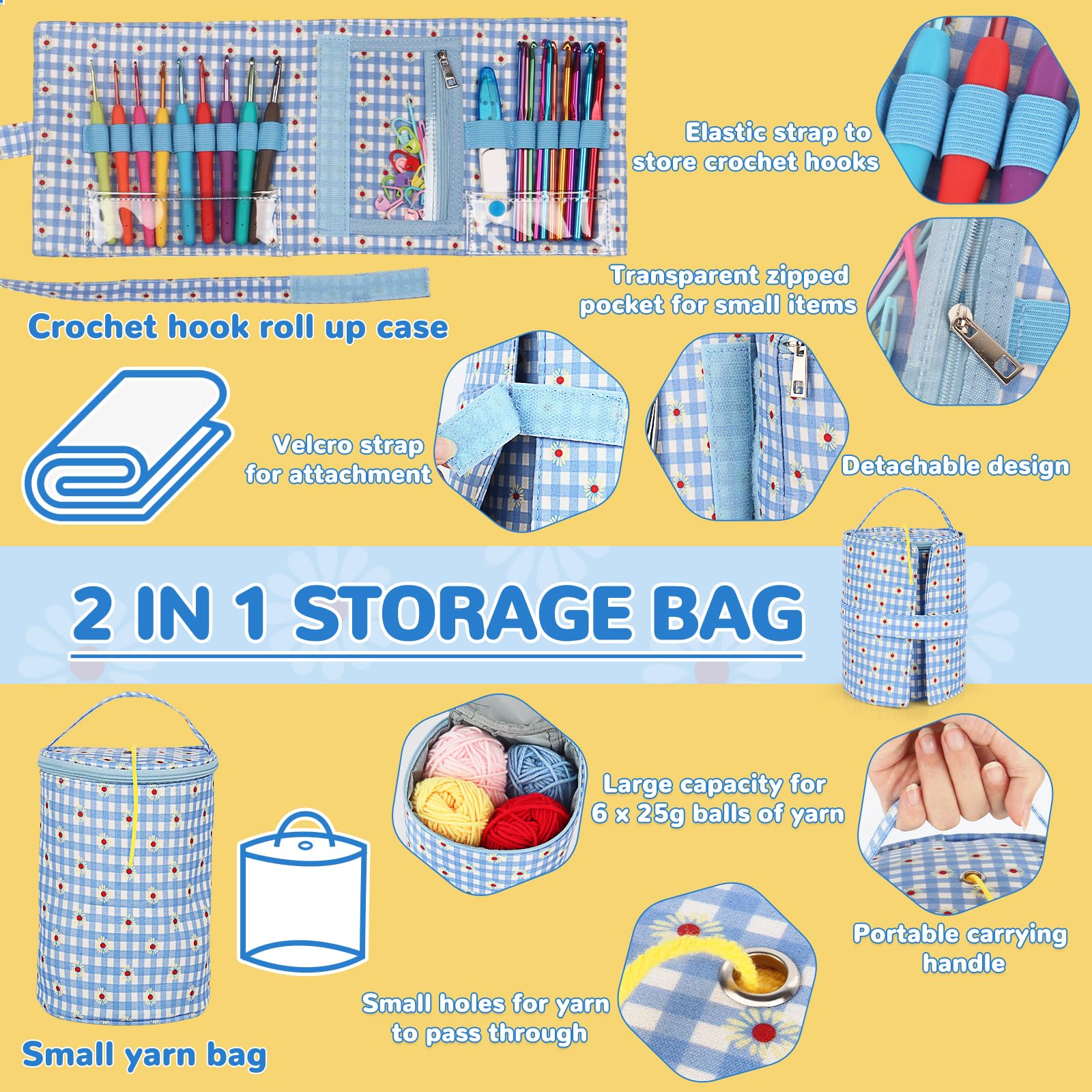 Kit Crochet Débutant Aeelike - 12 Crochets (2.0 à 8.0 Mm), 16 Fils, Accessoires - Boîte Rangement Et Sac