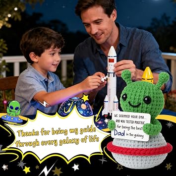 Dad Gifts from Daughter Son - Christmas Stocking Stuffers for Men, Best Dad Ever Birthday Fathers Day for Father Daddy Father in Law - Funny Handmade Crochet Alien UFO